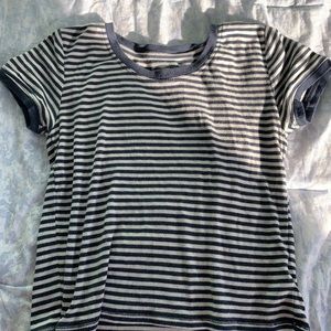 Navy blue and white striped crop top